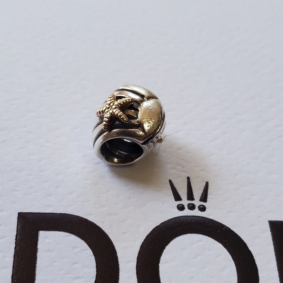 Pandora Seashell & Starfish Charm Sterling 925 & Gold 14k Bead Authentic - Picture 4 of 8
